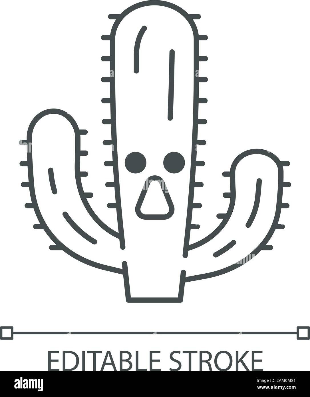Elephant cactus cute kawaii linear character. Pachycereus with astonished face. Wild cacti. Mexican giant cardon. Amazed plant. Thin line icon. Vector Stock Vector