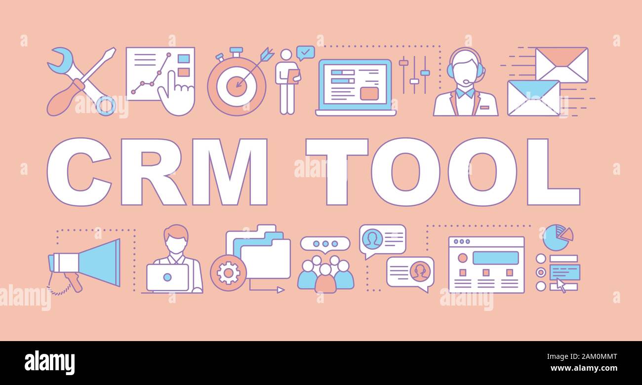CRM tool word concepts banner. Customer details database. Client 