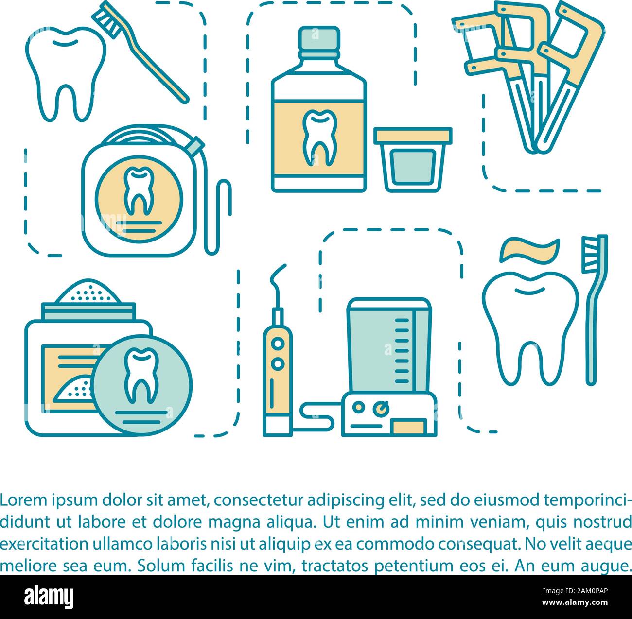 Oral hygiene article page vector template. Preventing dental problems