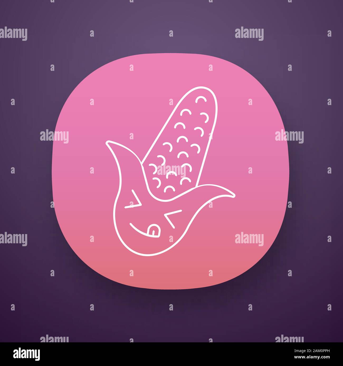 Corn cute kawaii app character. Happy vegetable with stuck out tongue and closed eyes. Laughing food. Funny emoji, emoticon, savoring. Vector isolated Stock Vector