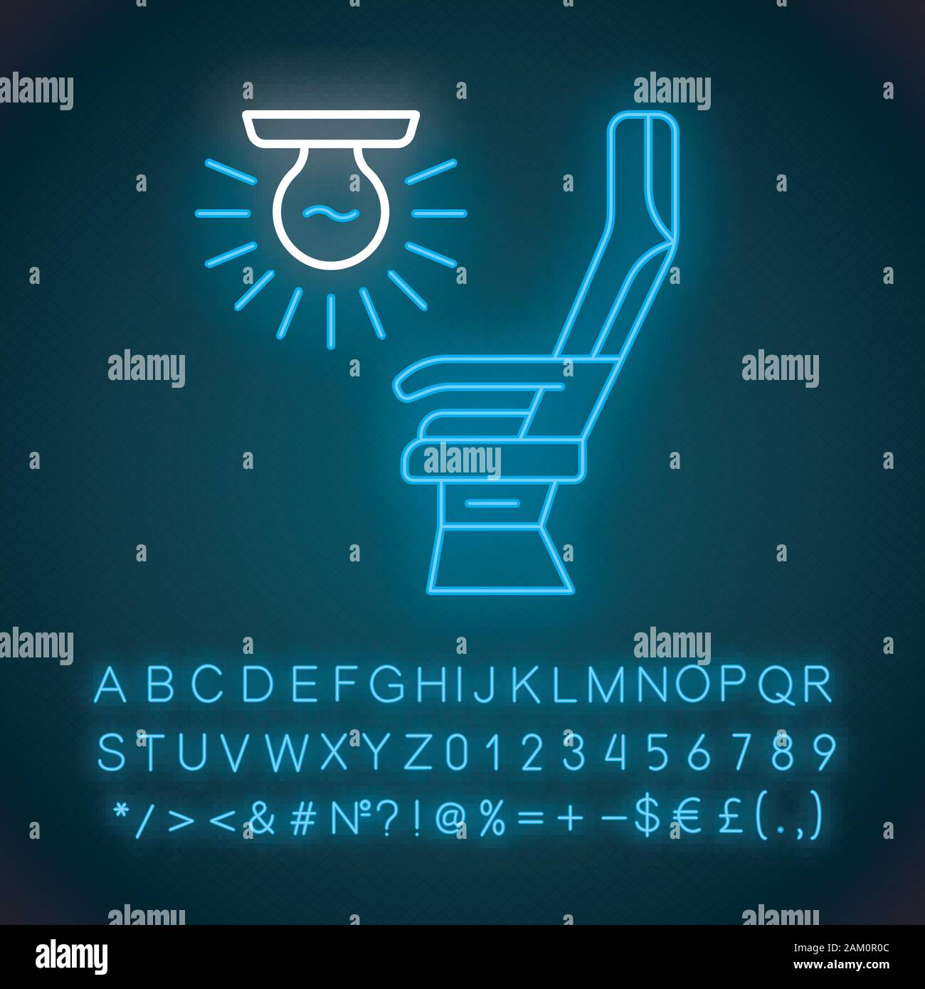 Seat light neon light icon. Airplane comfortable seating. Jet