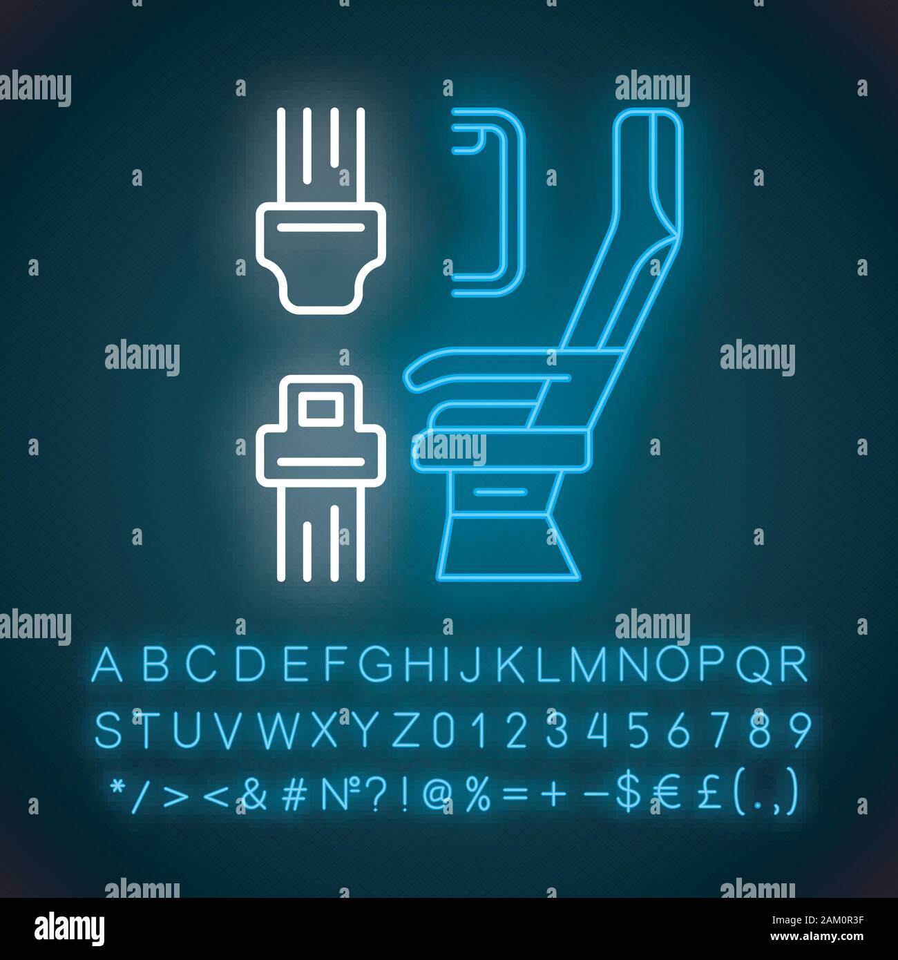 Seat Belt Neon Light Icon Airplane Comfortable Seating Jet