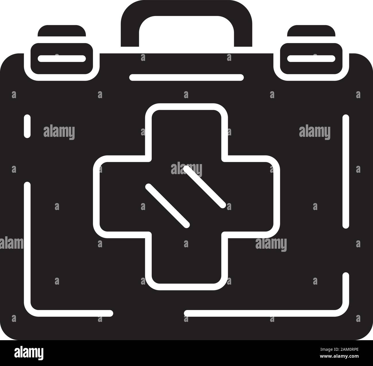 Emergency help glyph icon. Airplane first aid kit. Medicine bag with ...
