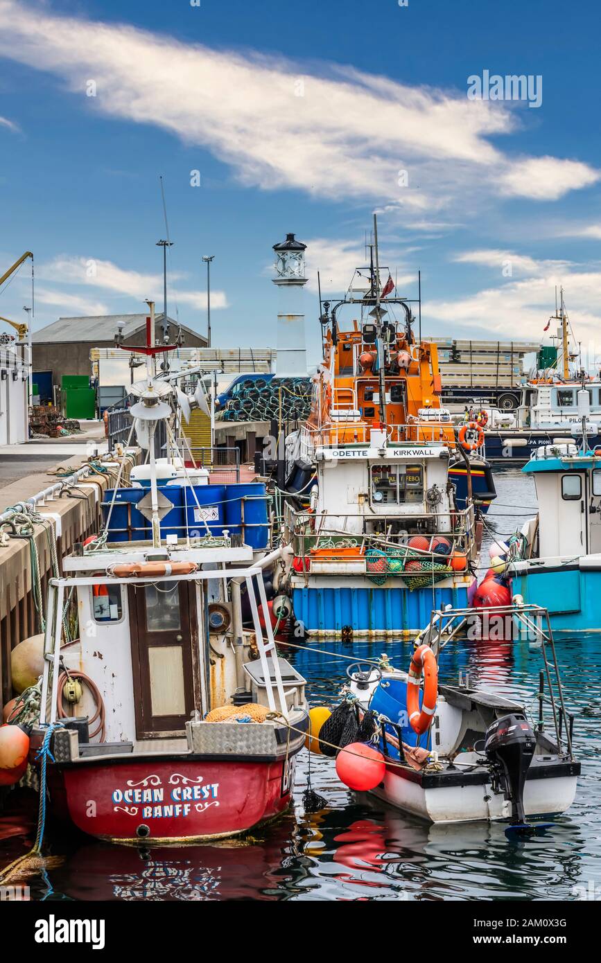 Boats in the harbour in the port of Kirkwall, Orkney, Scotland, United Kingdom, Europe. Stock Photo