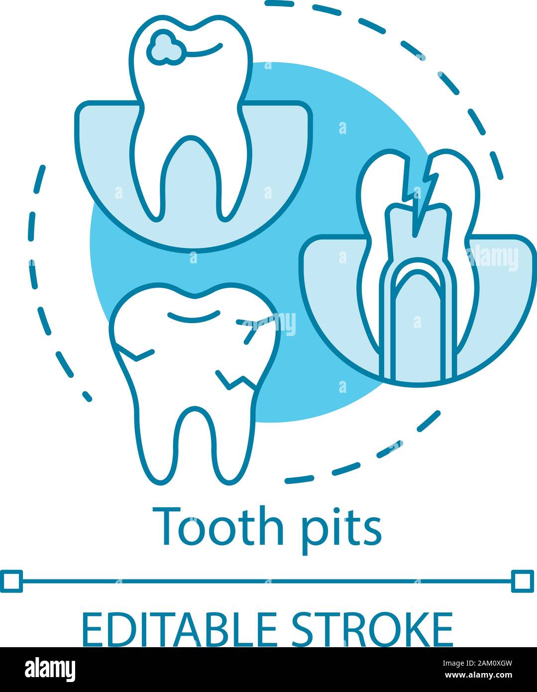 Tooth pits concept icon. Enamel destruction, caries. General dental diseases. Oral troubles