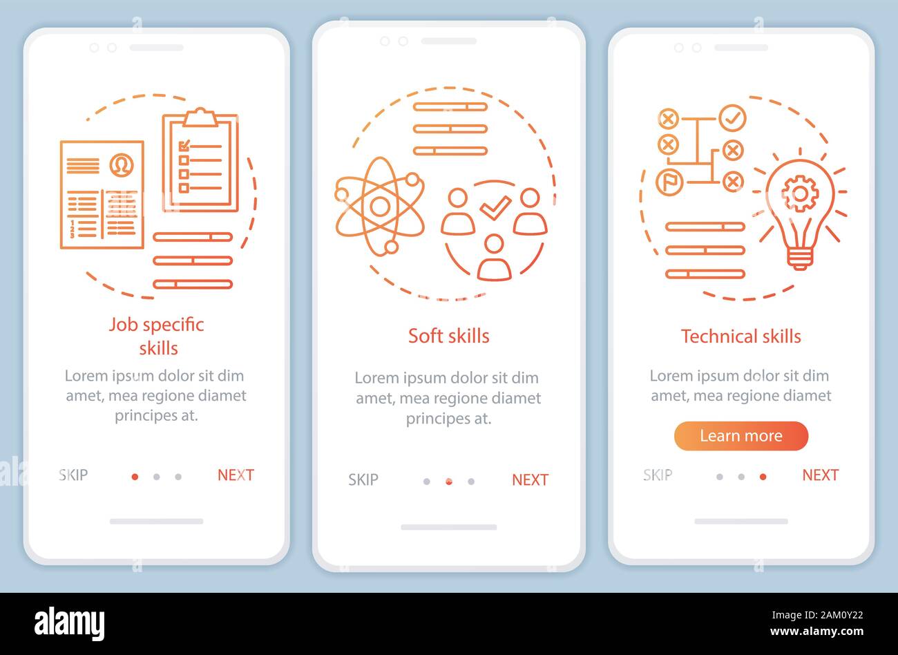 Skills orange gradient onboarding mobile app page screen vector ...