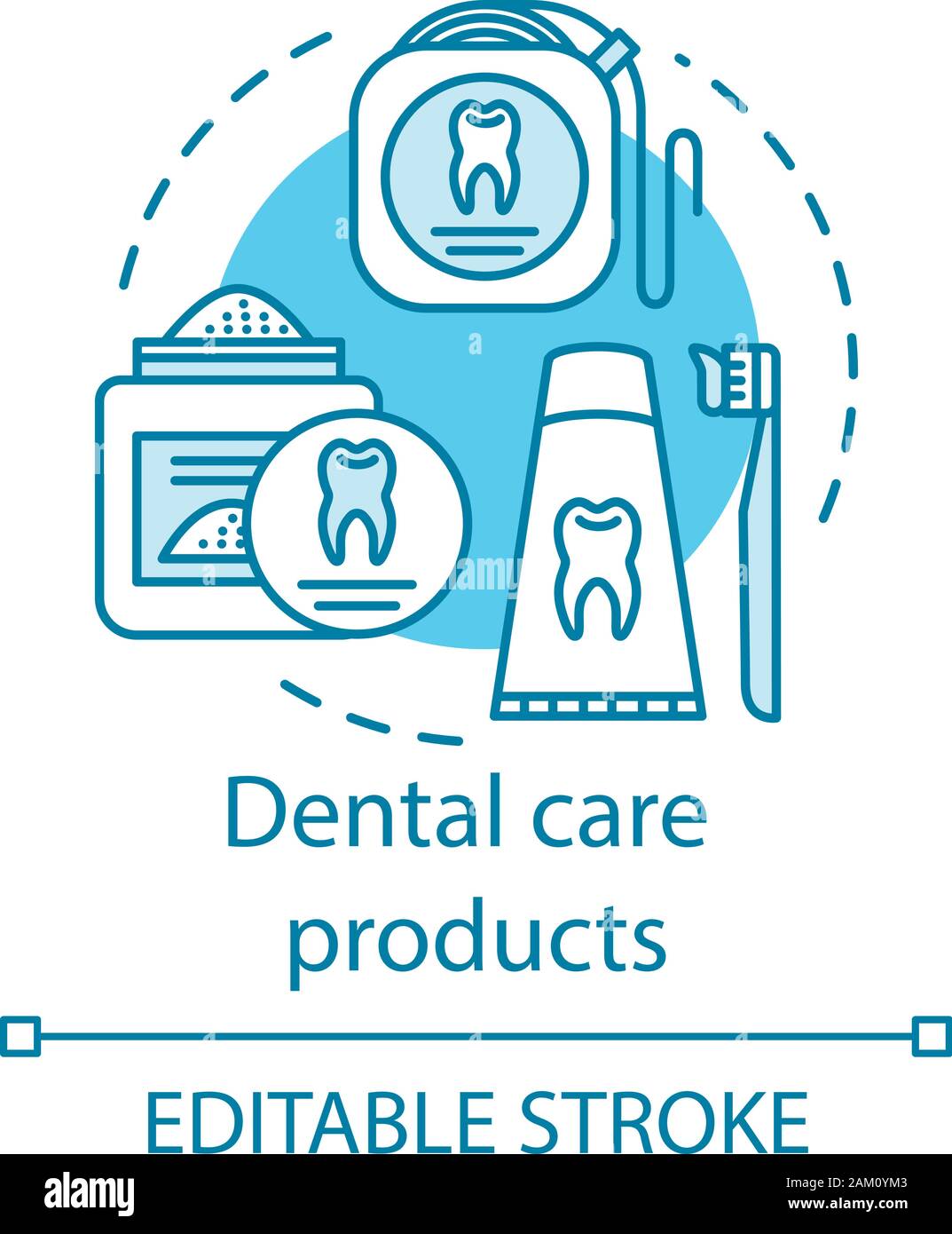 Dental care products concept icon. Caries prevention. Toothpaste, tooth