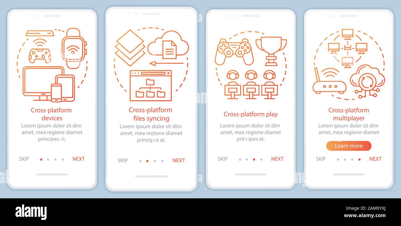Cross platform multiplayer onboarding mobile app page screen vector ...
