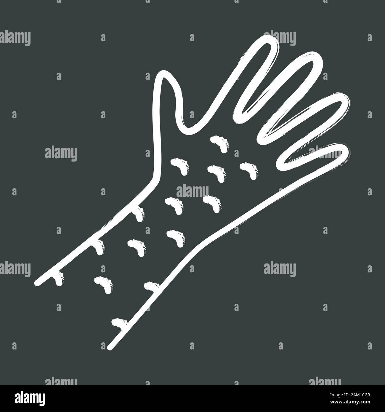 Skin rash, hives chalk icon. Food, medication, insect bites allergy reaction. Urticaria, eczema, psoriasis. Irritation, bumps on hand. Rubeola, measle Stock Vector