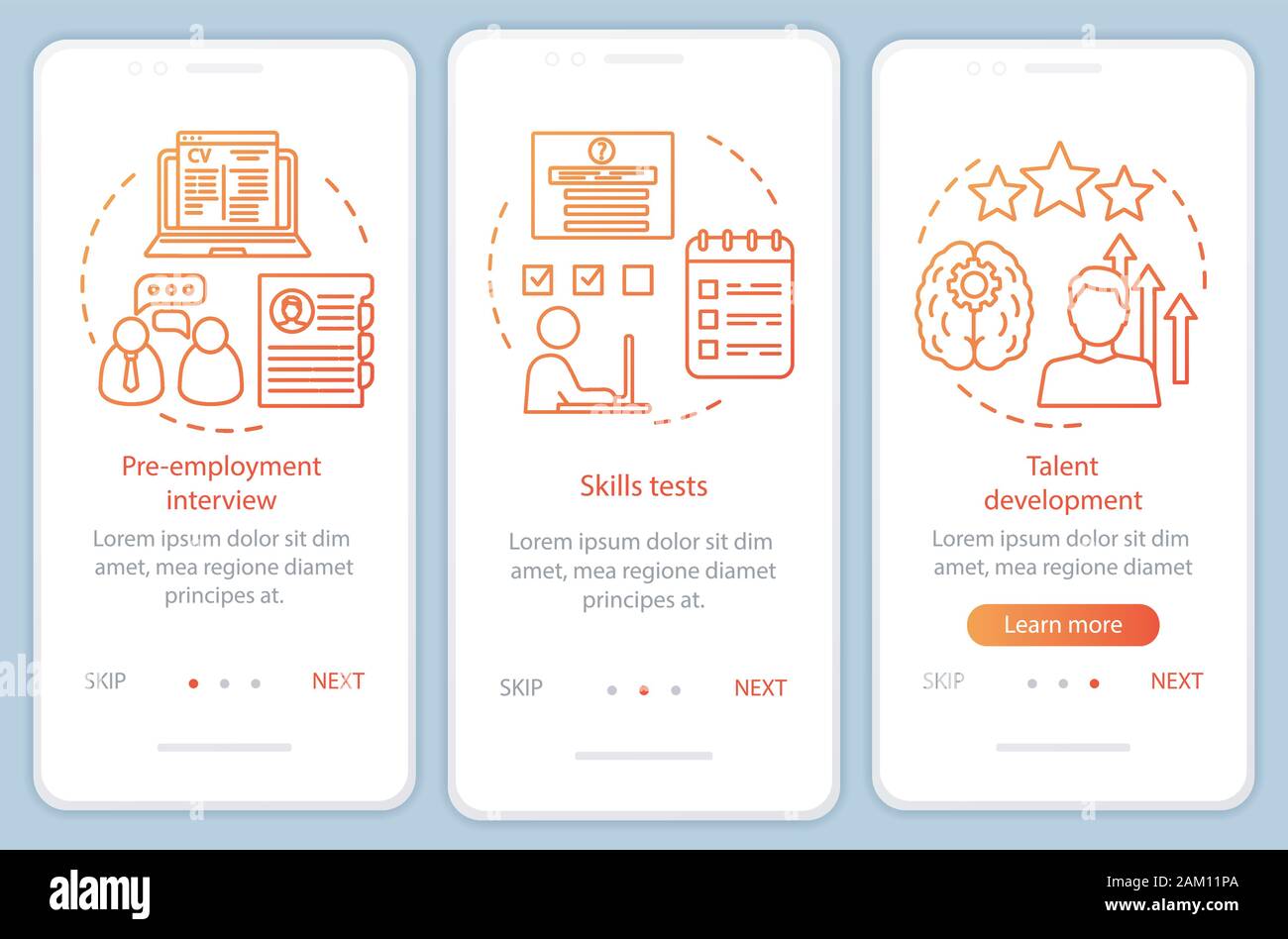 Career growth orange gradient onboarding mobile app page screen vector ...