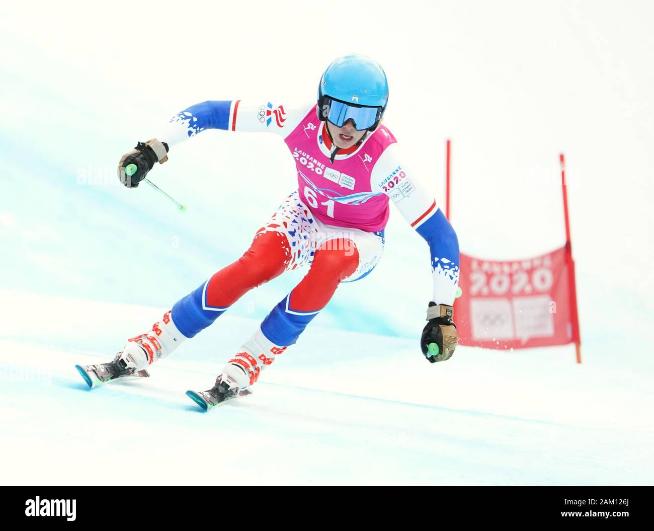 Les Diablerets, Switzerland. 10th Jan, 2020. Gauti Gudmundsson of Iceland competes during the Men's Super-G of Alpine Skiing at the 3rd Winter Youth Olympic Games (YOG) at Les Diablerets Alpine centre, Switzerland, on Jan. 10, 2020. Credit: Wang Qingqin/Xinhua/Alamy Live News Stock Photo