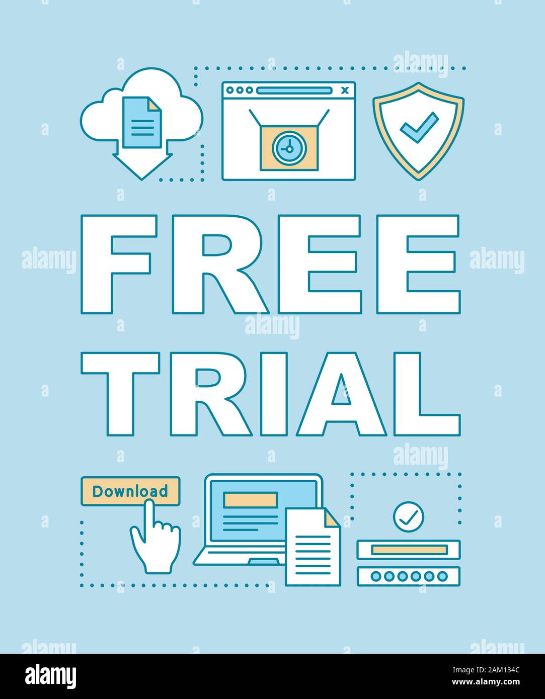 Free trial word concepts banner. Program installation. Computer app. Temporary subscription. Presentation, website. Isolated lettering typography idea Stock Vector