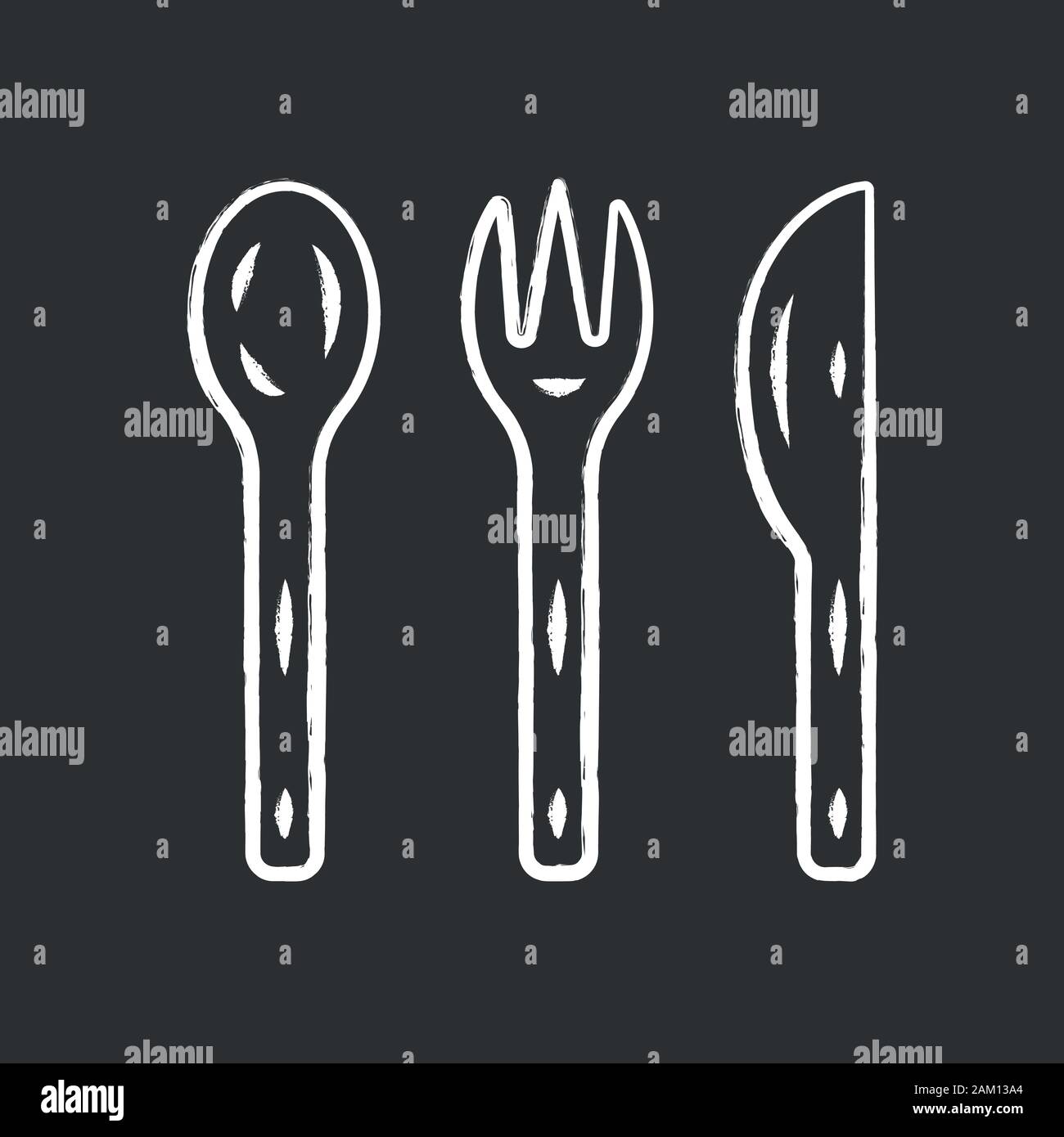 Reusable bamboo cutlery set chalk icon. Zero waste recyclable kitchen