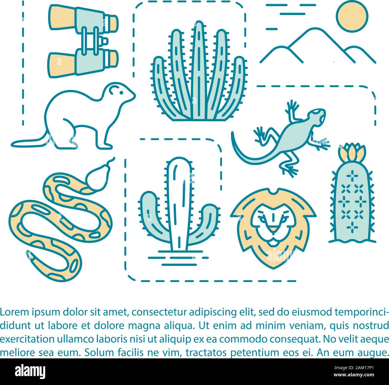 Wildlife and safari article page vector template. Travel experiences. Brochure, magazine, booklet design element with linear icons and text boxes. Pri Stock Vector