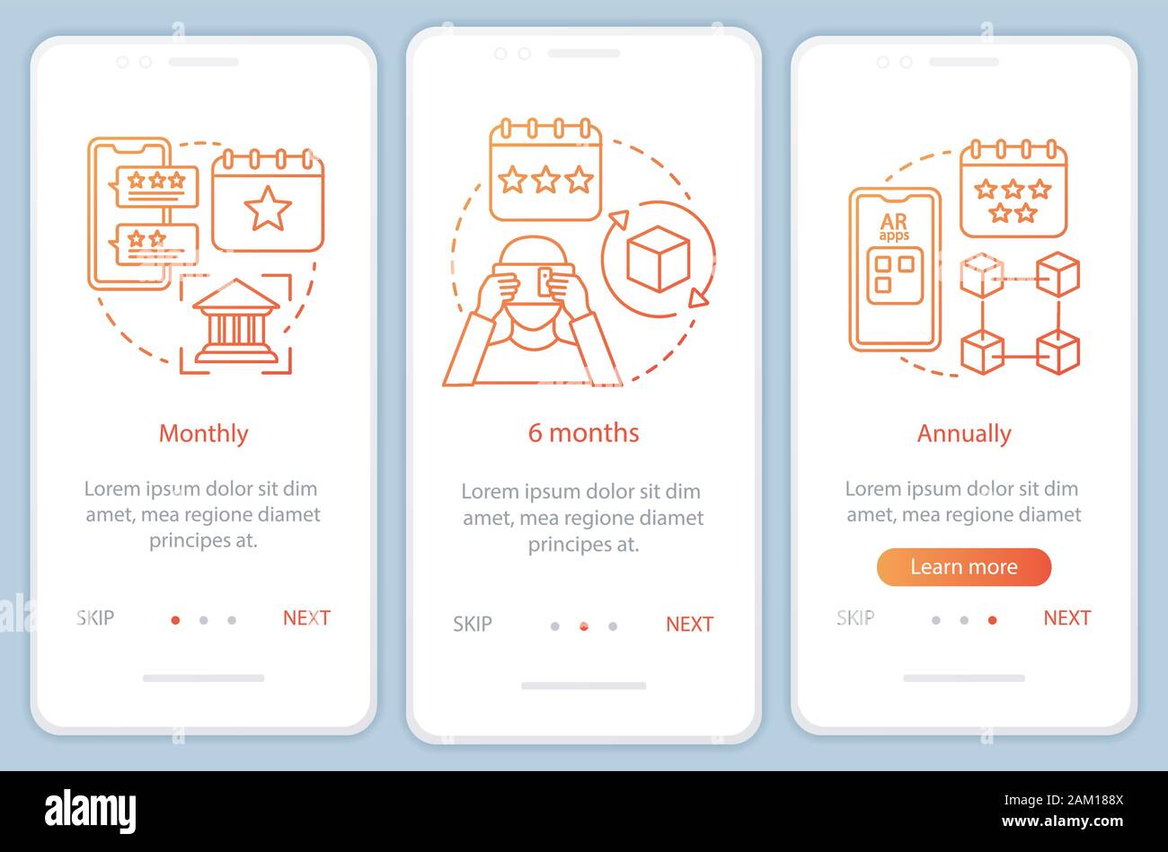AR tool subscription onboarding mobile app page screen with linear ...