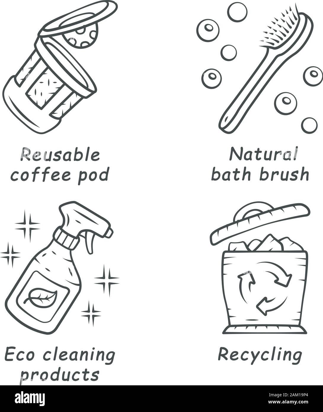 Zero waste swaps handmade linear icons 