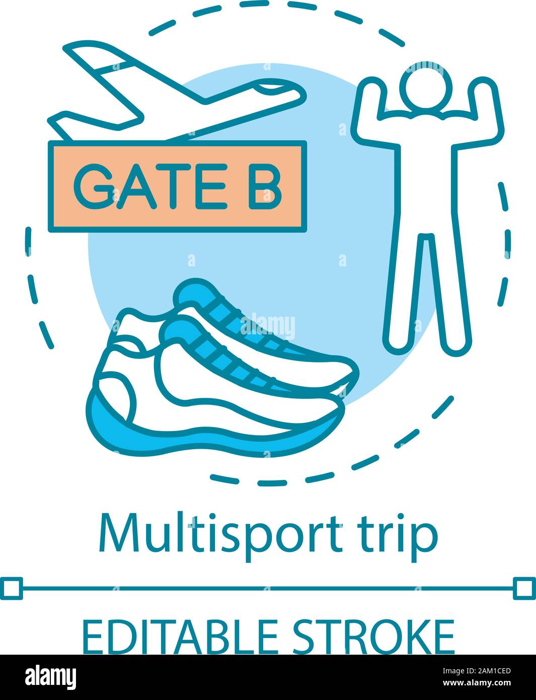 Multisport trip concept icon. Travel style idea thin line illustration. Active voyage. Extreme tourism. Vacation destinations. Vector isolated outline Stock Vector