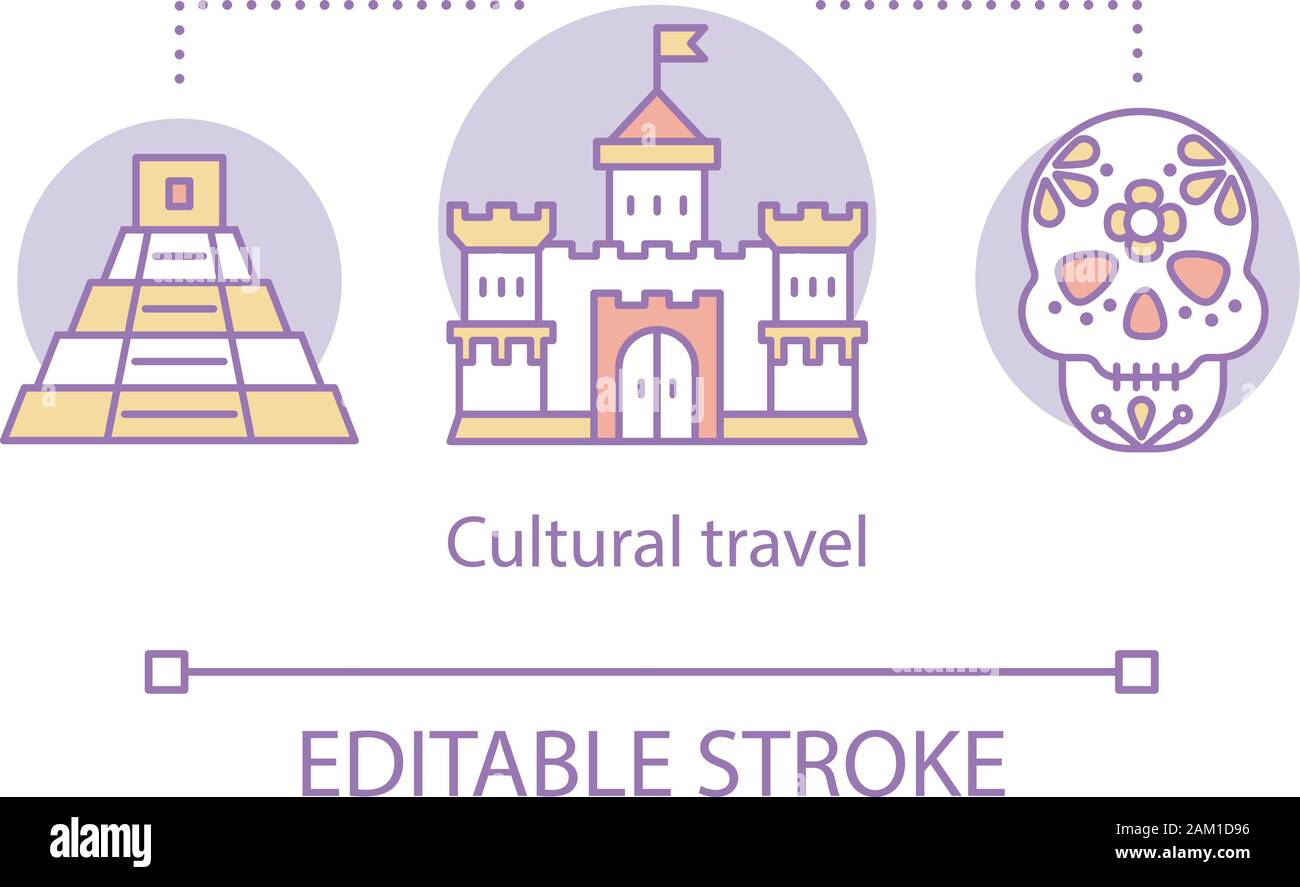 Cultural travel concept icon. Travel experience idea thin line illustration. Customs and traditions of foreign culture. Local sightseeing. Vector isol Stock Vector