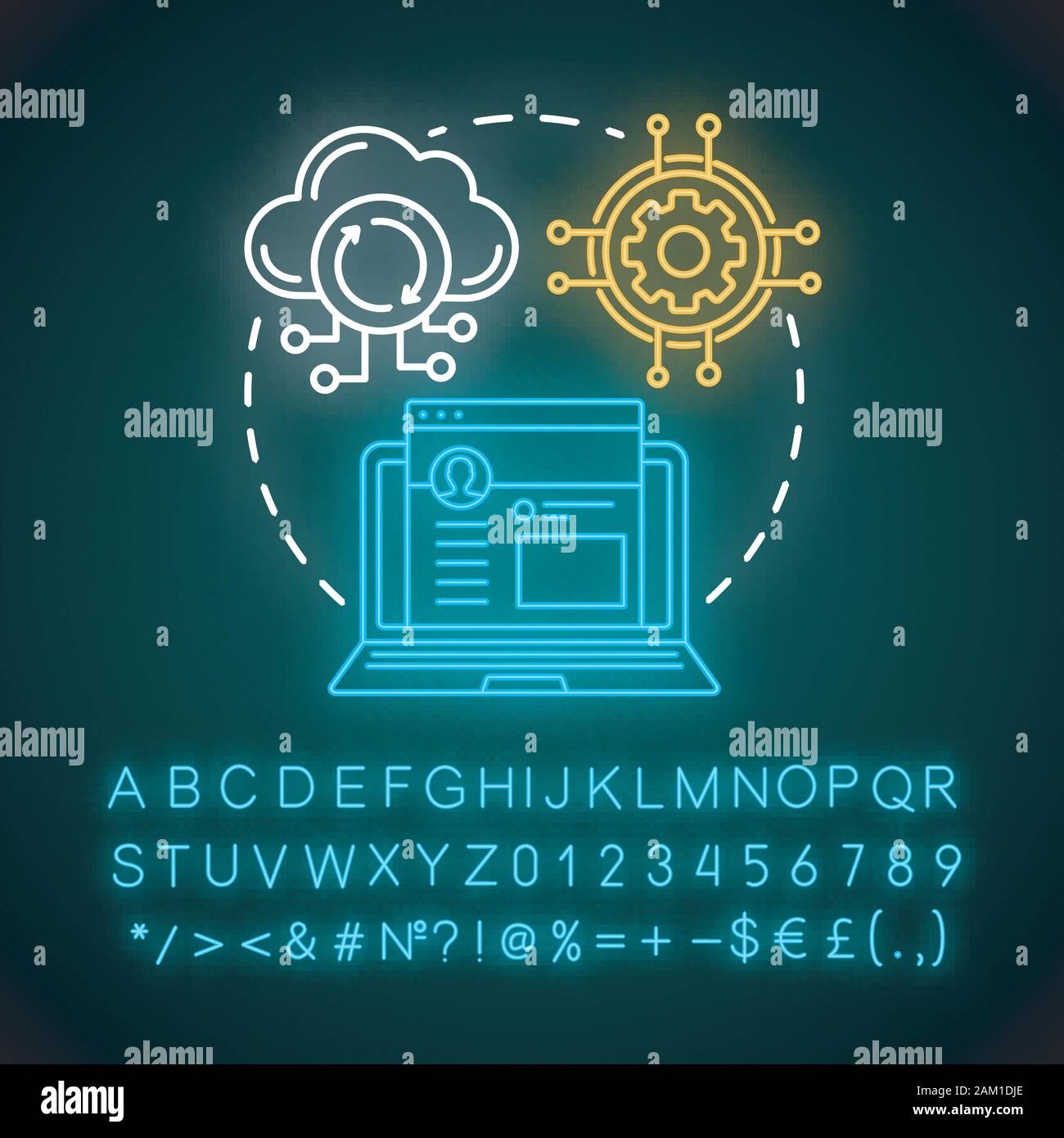 Digital platform neon light concept icon. Online network, communication ...