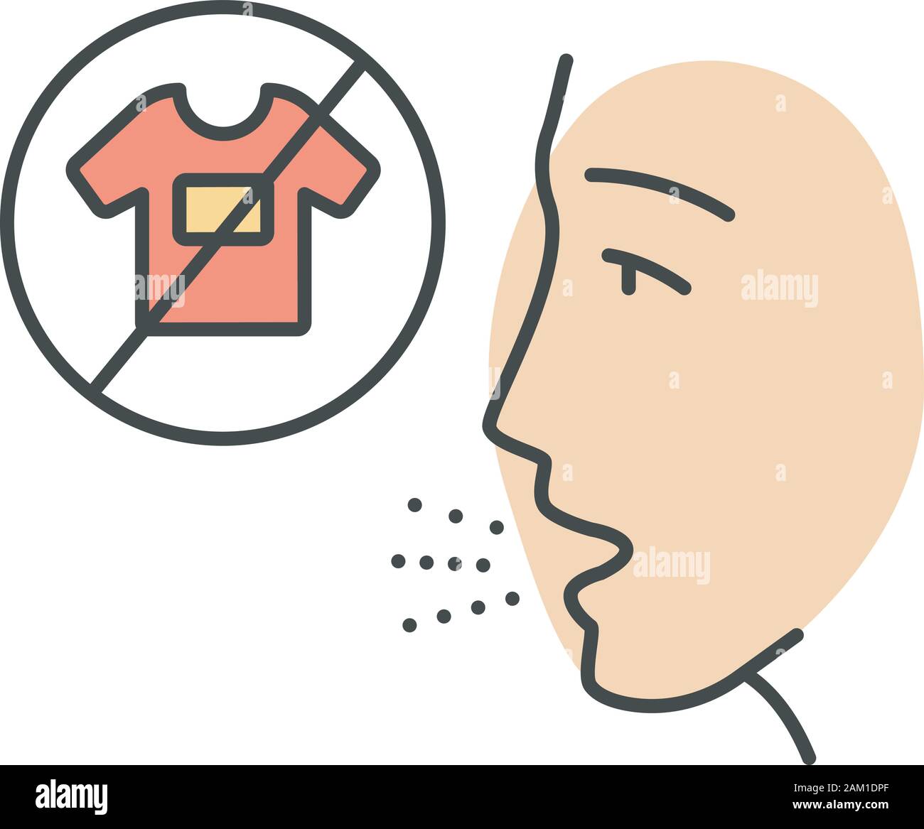 Clothing allergy color icon. Textile contact dermatitis. Man with sensitive skin. Allergic disease. Medical problem. Ban bright synthetic clothes. Rea Stock Vector