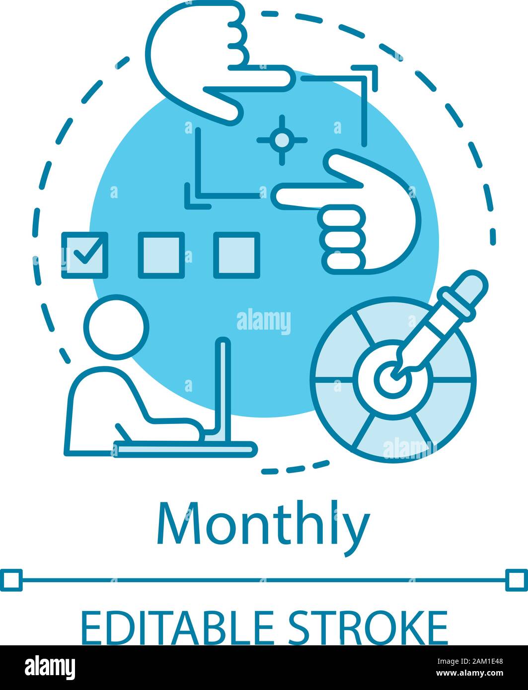 Monthly concept icon. Photo editor subscription tariff idea thin line illustration. Computer graphics program. Exposure setting. Vector isolated outli Stock Vector