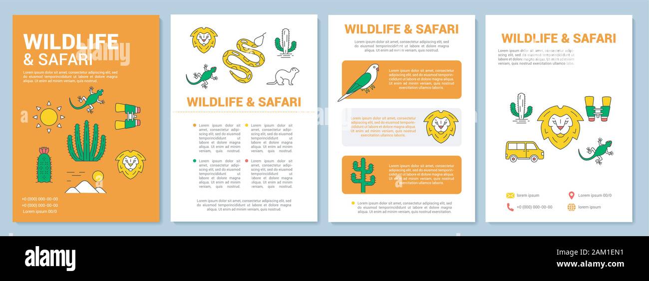 Wildlife And Safari Brochure Template Layout Flyer Booklet Leaflet Print Design With Linear Illustrations Travel Experiences Vector Page Layouts Stock Vector Image Art Alamy