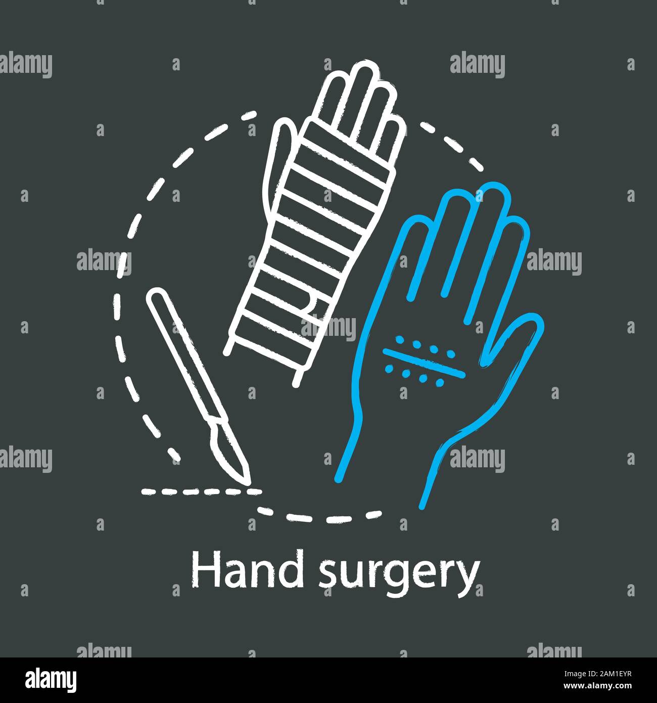 Hand surgery chalk icon. Orthopaedic surgery. Wrist, forearm problem