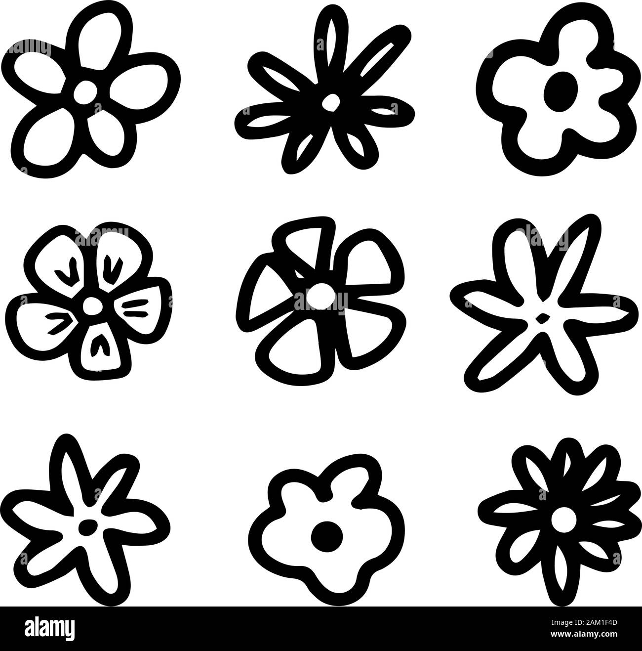 Set cute cartoon flowers. Outline black elements. Wedding decor. Vector  hand drawn doodle illustration. Design child book, print t shirt, logo  organic Stock Vector Image & Art - Alamy