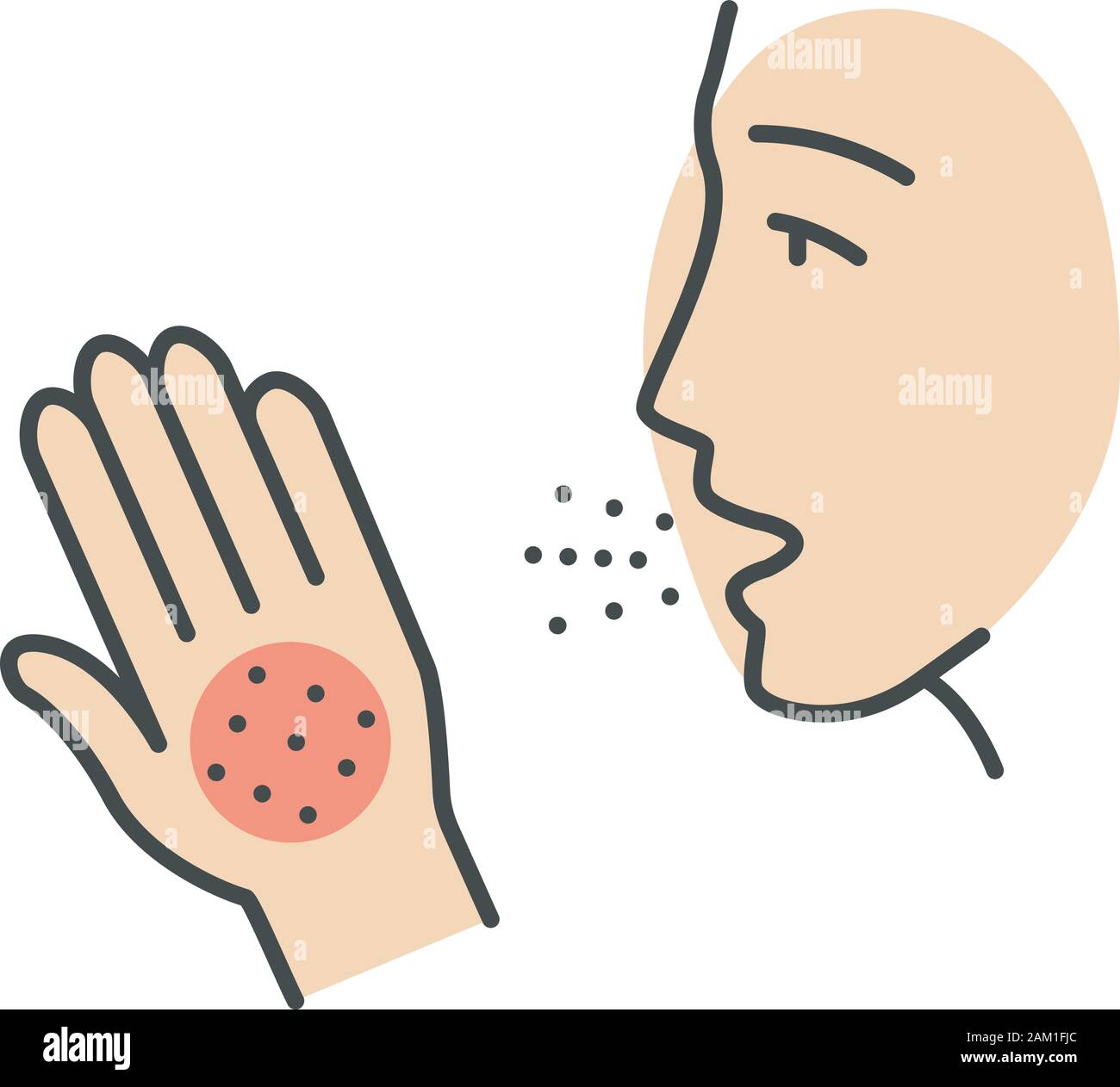 Allergy symptoms color icon. Respiratory disease and itchy rash. Effect