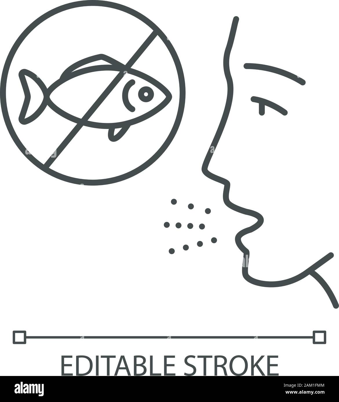 Fish allergy linear icon. Finned fish sensitivity. Allergic disease. Body reaction to allergens