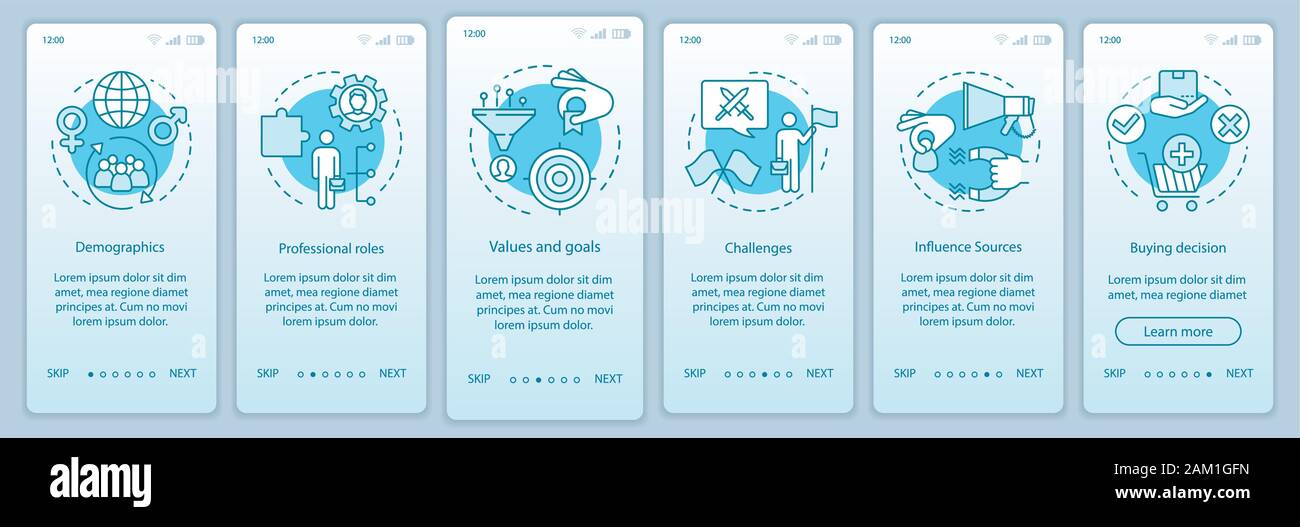 Buyer persona turquoise gradient onboarding mobile app page screen ...