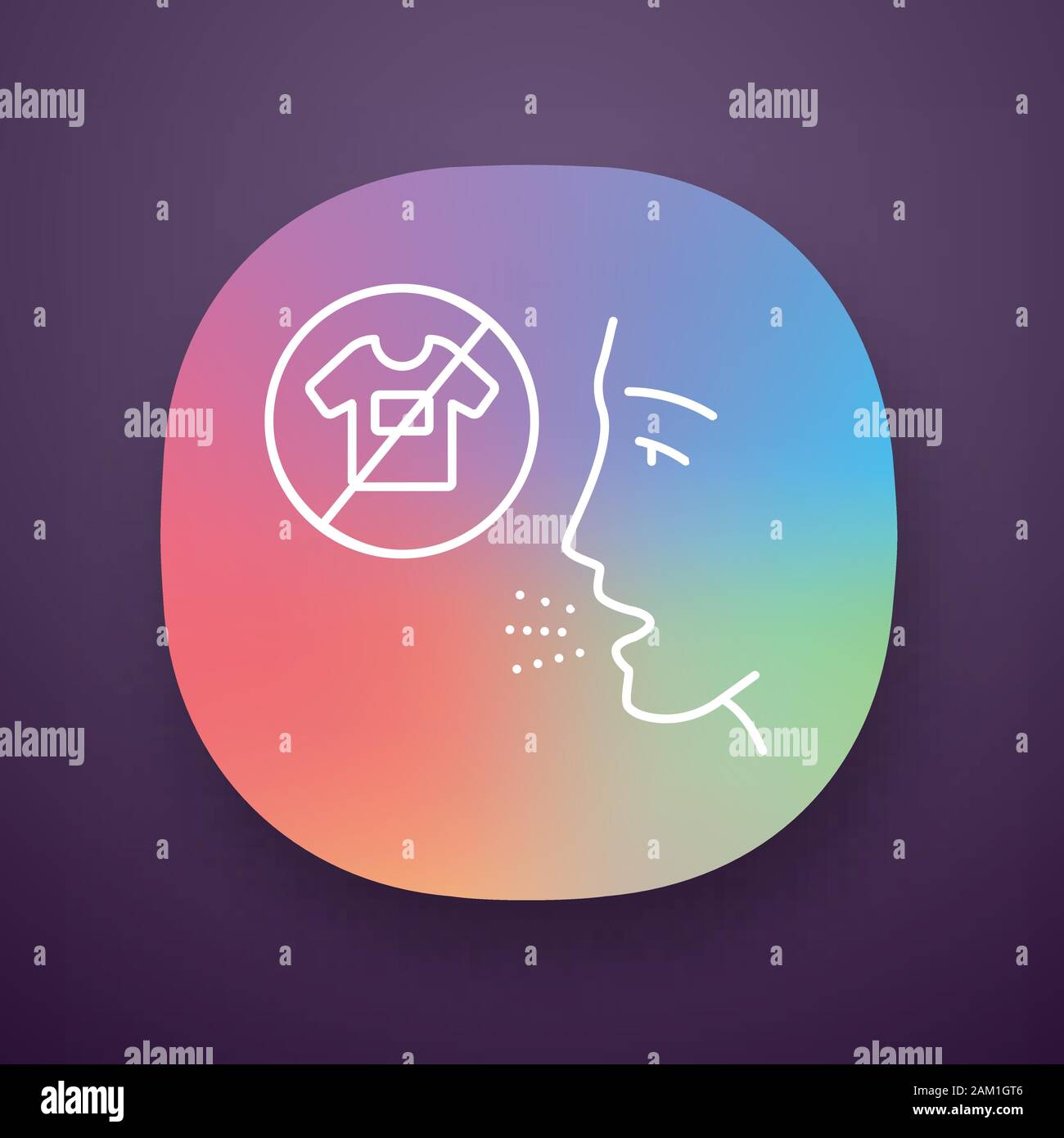 Clothing allergy app icon. Textile dermatitis. Allergic disease. Ban