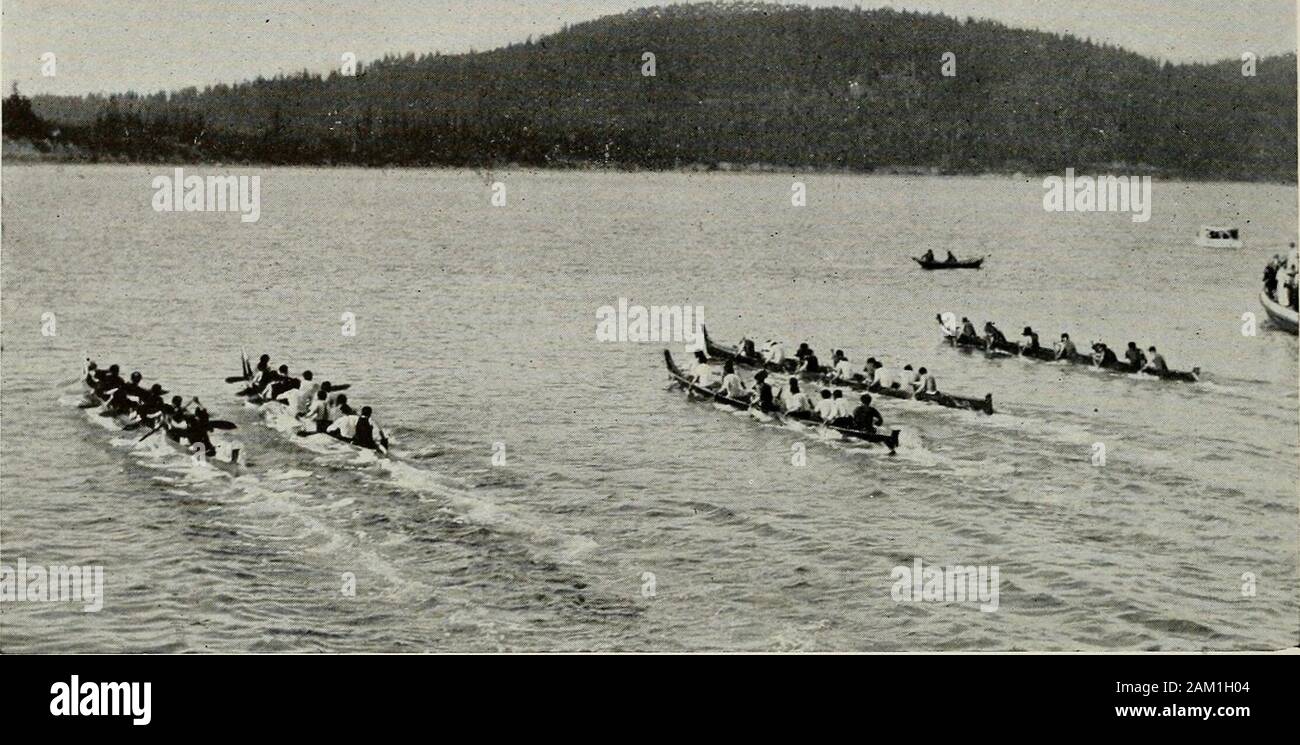 Puget Sound and western Washington; cities--towns--scenery . INDIAN CANOE RACE. ANACORTES At this trial of speed and endurance the five crews represented the Tulalip, Cowichan, Swinomish, Lummi and a BritishColumbian tribe. The great speed attained was astonishing to on-lookers. Stock Photo