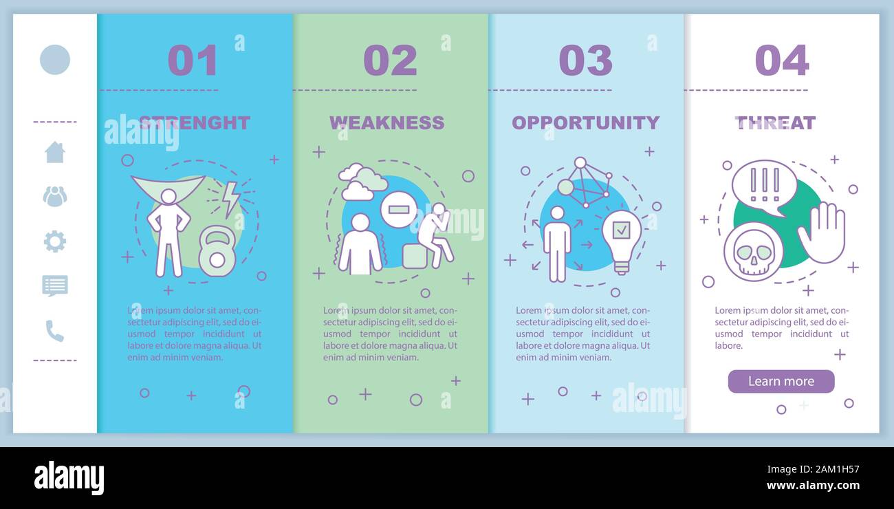 SWOT analysis onboarding mobile web pages vector template. Responsive ...