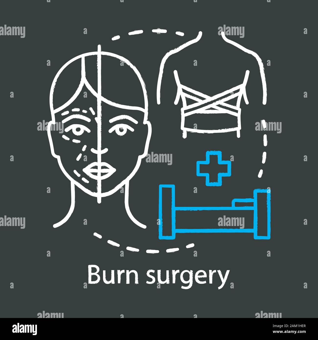 Burn surgery chalk icon. Burn and wound treatment. Reconstructive
