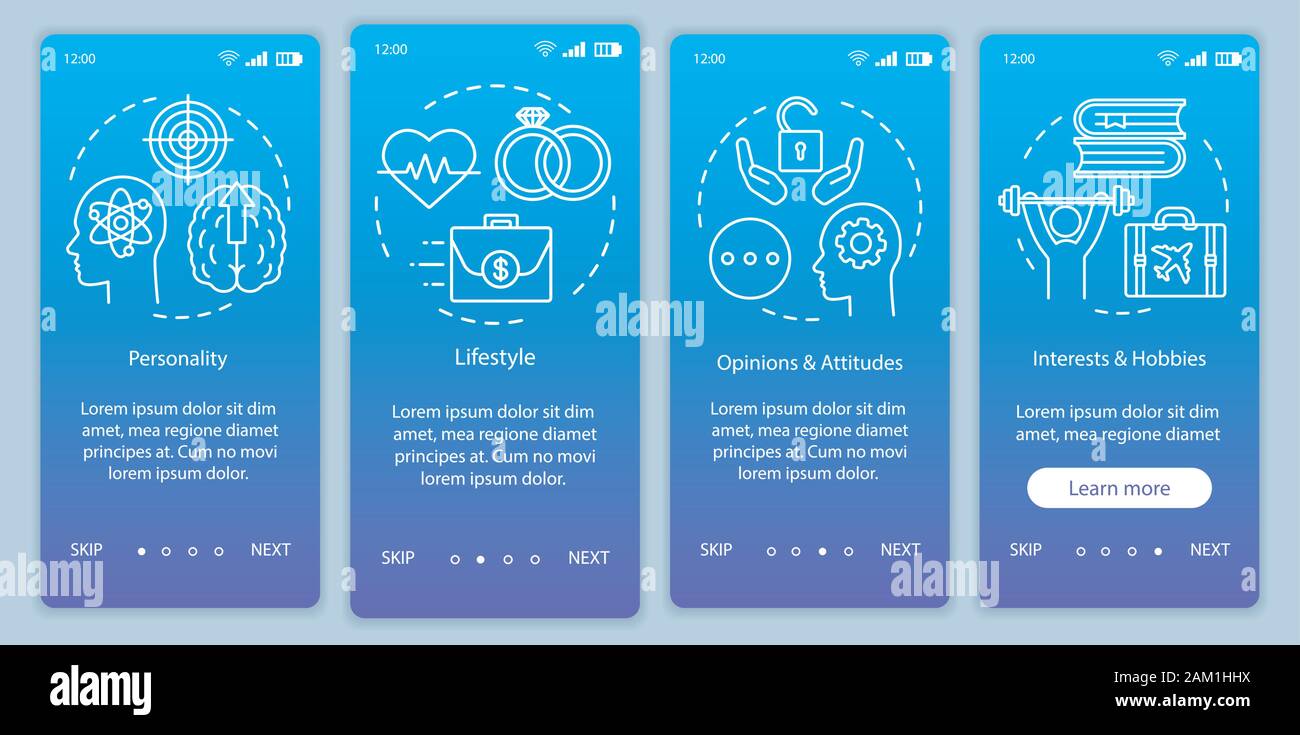 Psychographics targeting blue gradient onboarding mobile app page ...