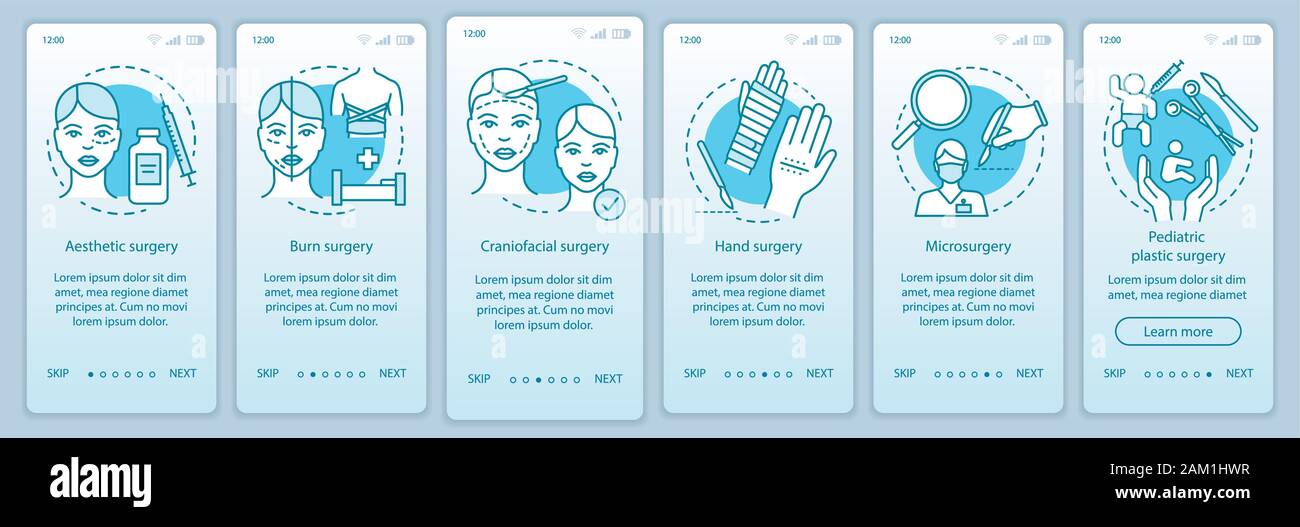 Surgical subspecialties onboarding mobile app page screen vector ...