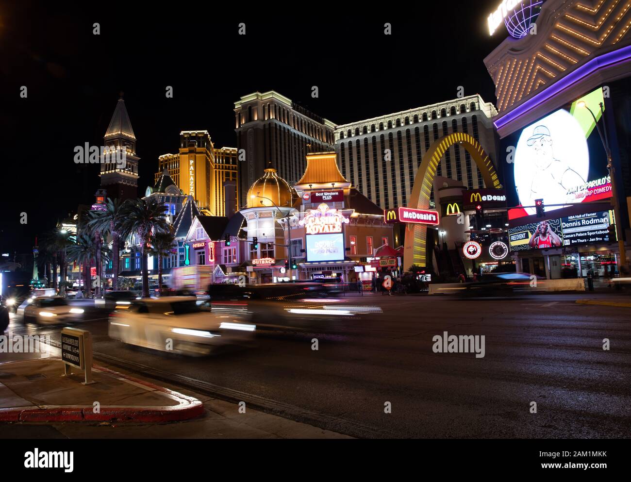 Las Vegas, Nevada, illuminated at night with traffic passing through