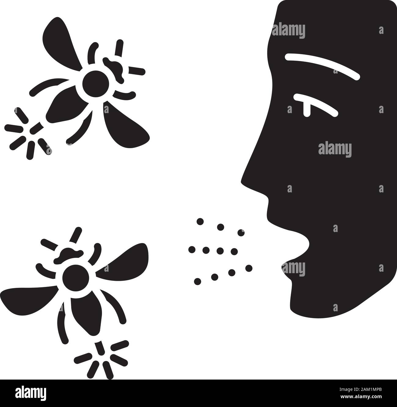 Allergies to insect stings glyph icon. Hypersensitivity of immune system. Allergic reaction to wasps, hornets and bees bites. Silhouette symbol. Negat Stock Vector