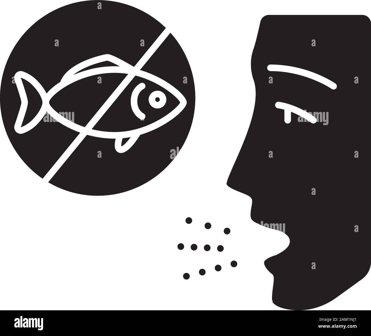 Fish allergy glyph icon. Finned fish sensitivity. Allergic disease
