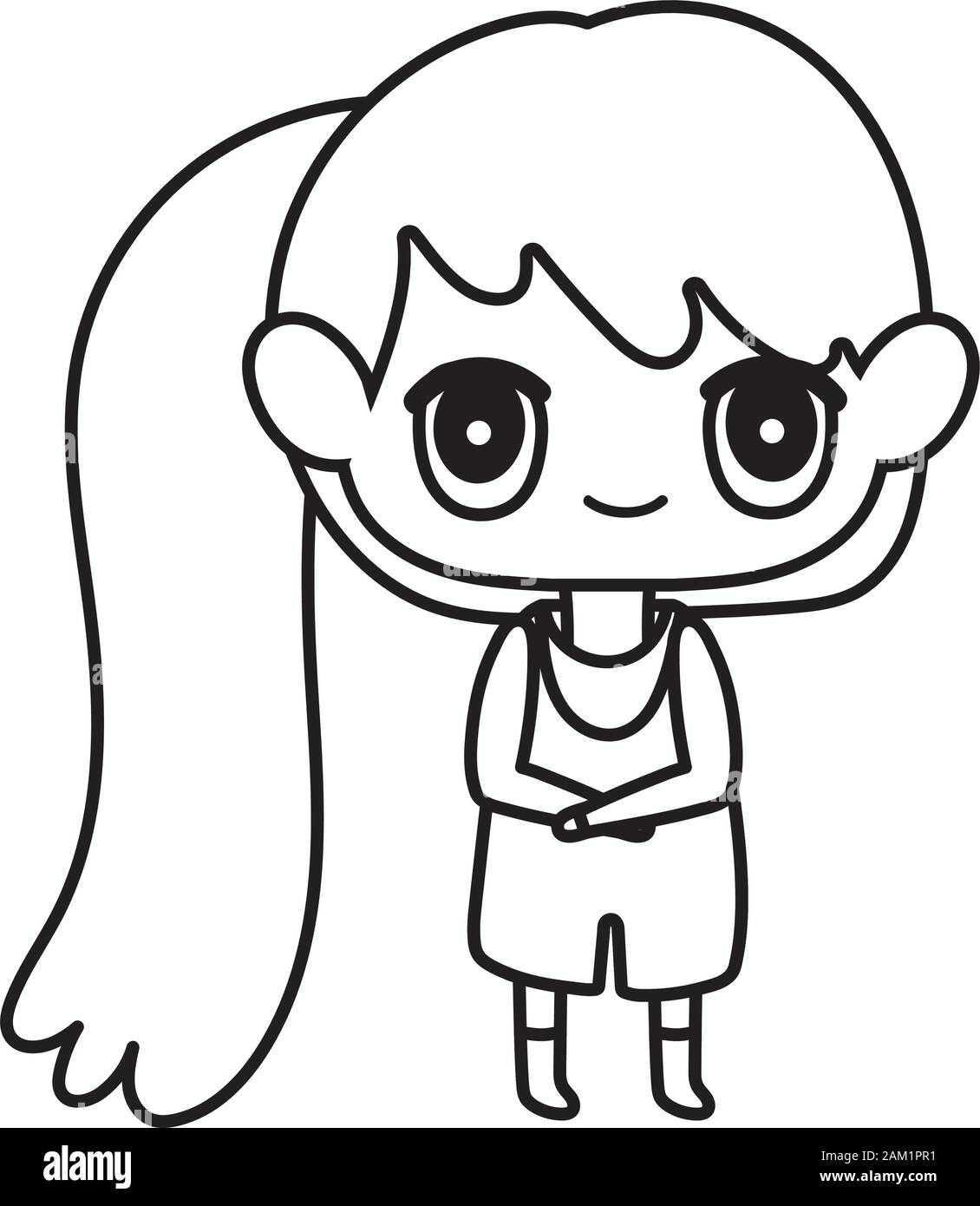 kids, cute little girl anime cartoon character vector illustration thick  line Stock Vector Image & Art - Alamy