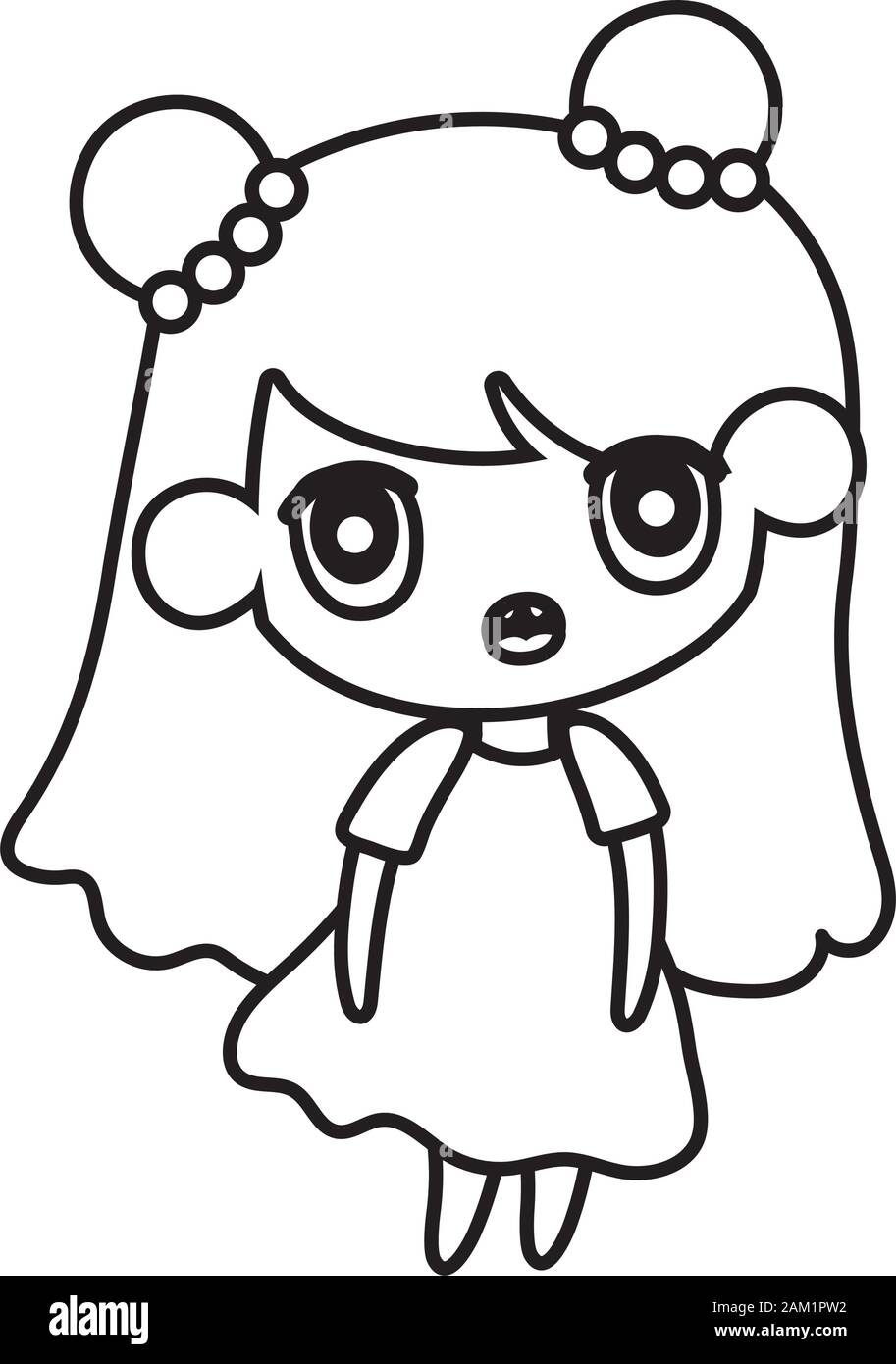 kids, cute little girl anime cartoon character vector illustration thick  line Stock Vector Image & Art - Alamy