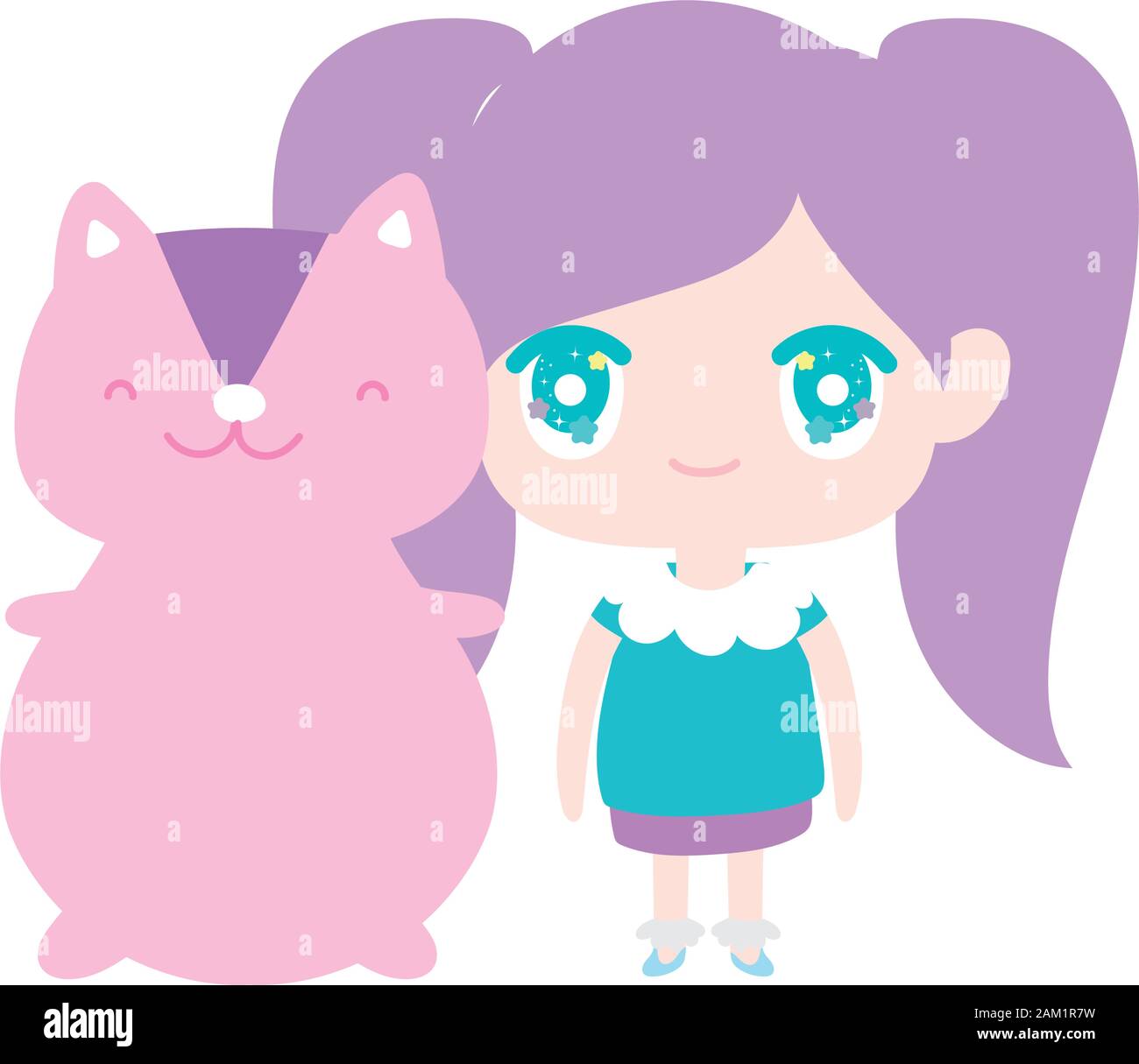 Kids Cute Little Girl Anime Cartoon And Cute Squirrel Vector Illustration Stock Vector Image Art Alamy