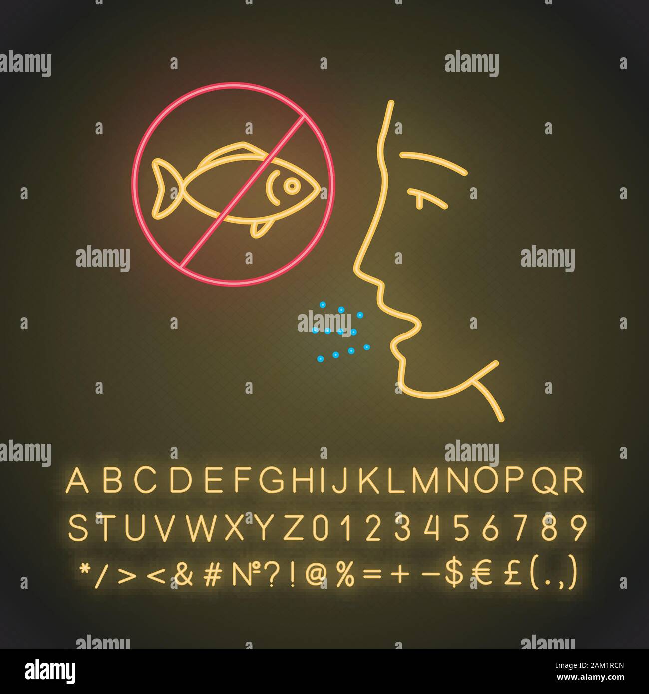 Fish allergy app icon. Finned fish sensitivity. Hypersensitivity of