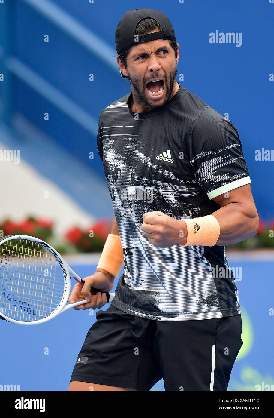 Doha. 10th Jan, 2020. Fernando Verdasco of Spain reacts during the singles  quarterfinal match between Fernando Verdasco of Spain and Corentin Moutet  of France at the ATP Qatar Open tennis tournament in