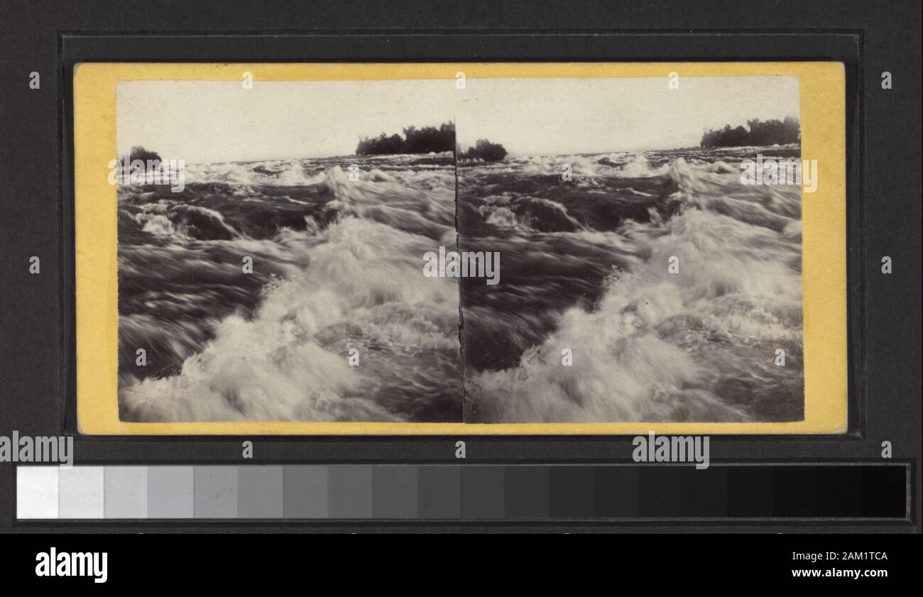 The Rapids, looking towards the Three Sisters  Views of Niagara Falls, rapids, islands, hotels, bridges, trains, stairways, ferries, Terrepin Tower, the Six Nations Indian Store, sightseers, farms in the area, and Blondin on the tightrope. Includes four hand-colored views. Robert Dennis Collection of Stereoscopic Views. Some views are photographed by George N. Barnard (see: Davis, Keith F. : George N. Barnard, photographer of Sherman's campaign, 1990.) Title devised. Views are numbered: 46, 125, 624, 626, 628, 630-633, 635, 637-639, 641, 643-648, 651, 665, 666, 832, 856, 879, 1369, 1379, 1382, Stock Photo