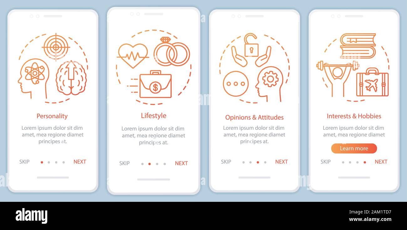 Psychographics targeting orange gradient onboarding mobile app page ...