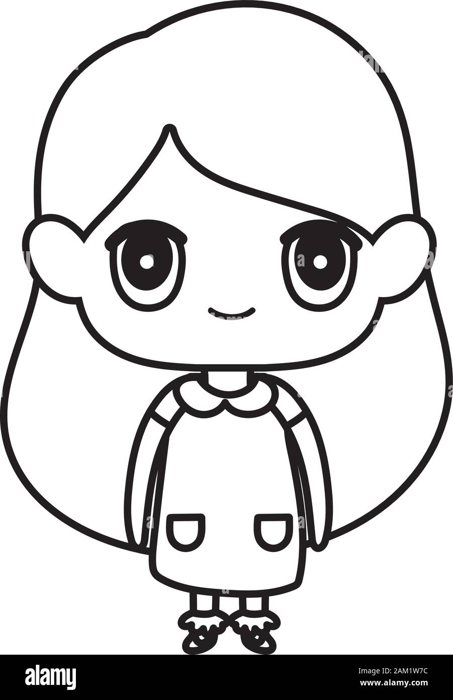 Kids, Cute Little Girl Anime Cartoon Character Vector Illustration Thick  Line Stock Vector Image & Art - Alamy