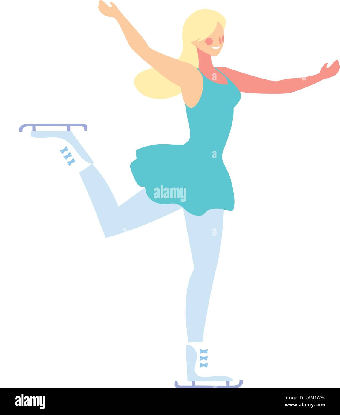 woman practicing figure skating on white background vector illustration