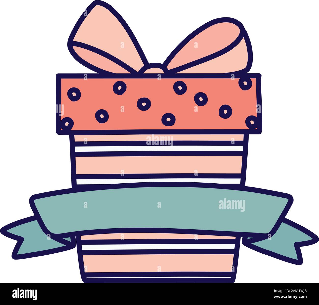 happy valentines day striped gift box with bow and ribbon vector ...